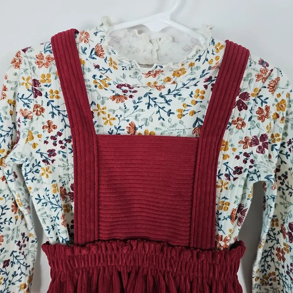 WONDER NATION Girls' 3T 2-PIECE OUTFIT,Fall/Autumn/Thanksgiving/Red/Floral/Dress